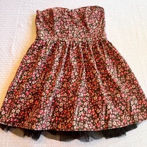 Sound & Matter Floral Strapless Mini Dress Tulle Hem Pink‎ Red Cottagecore Large